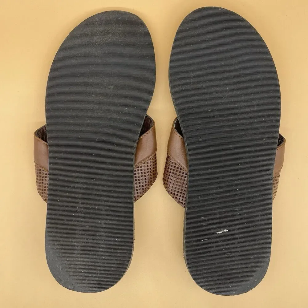 Linea Uomo Danton Leather Flip-Flops / Sandals Men's Size Large Brown Black